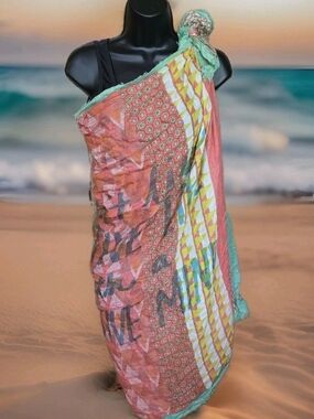 BCBGeneration Coral & Mint Geometric Beach Sarong